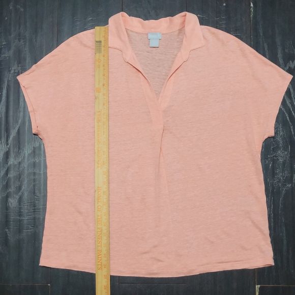 **SOLD**Chicos Linen Blouse Womens Sz 2 /Large Peach V-Neck Short Sleeve Tunic - Picture 5 of 10